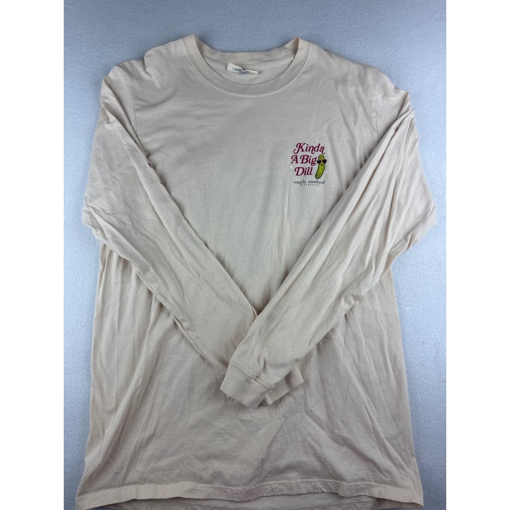 Simply Southern Kinda A Big Dill Pickle Graphic Long Sleeve Tee Cream Medium